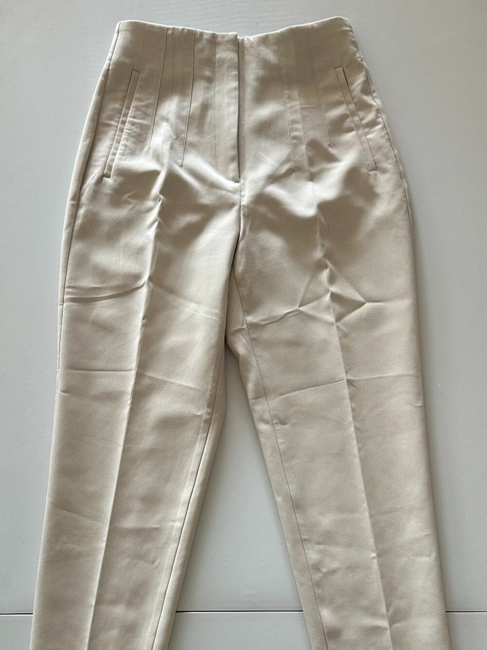 Zara Women's High Waisted Tan Dress Pant Trousers Pleated Polyester Size M